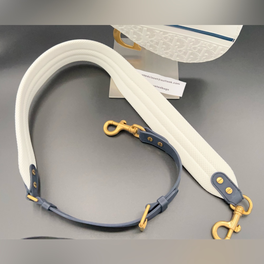 Dior Medium Saddle Bag White w/Navy and Gold Accents in Perforated Leather! ๐ค๐ - Picture 7 of 16